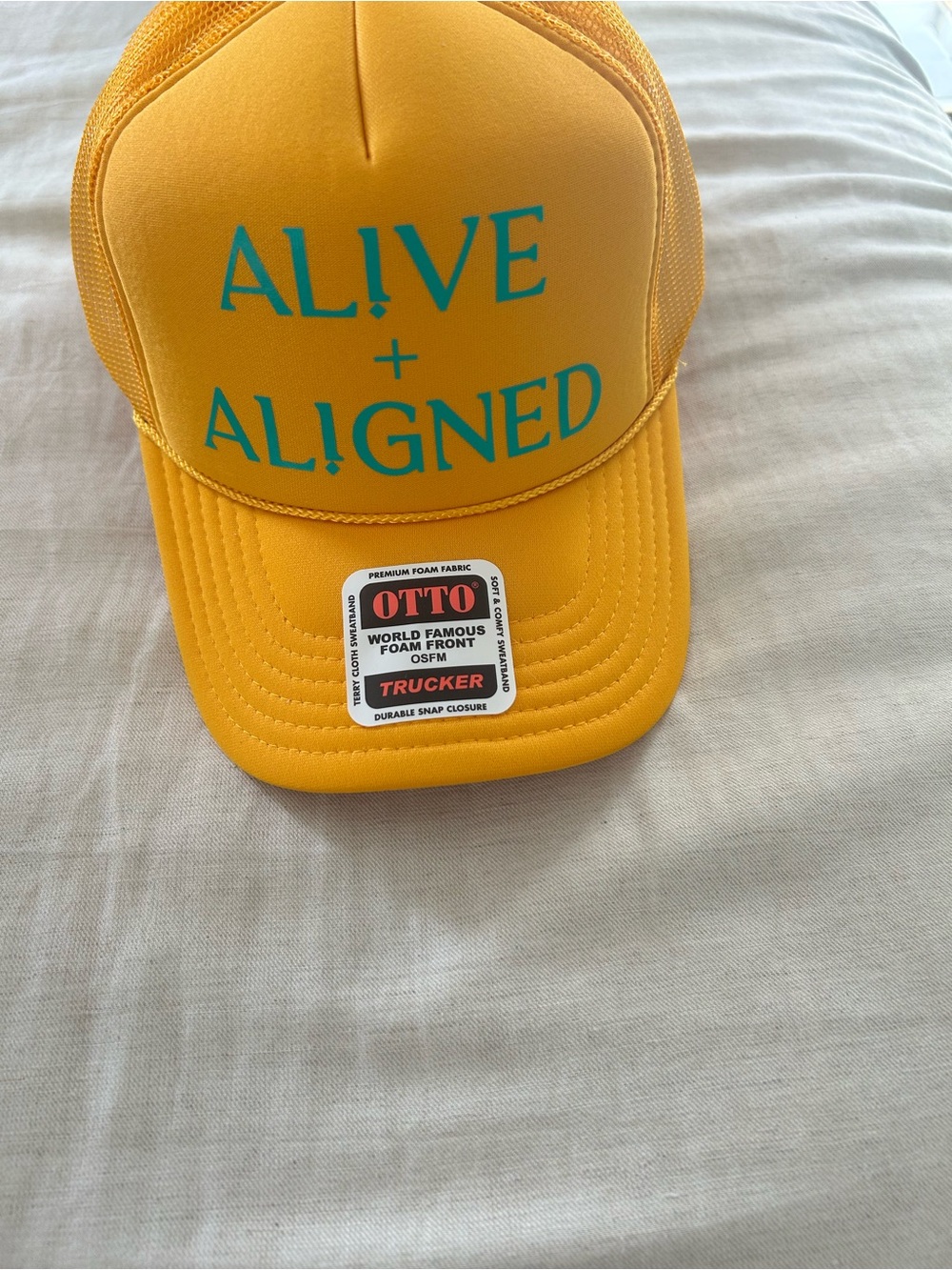 OTTO Yellow Trucker Hat with Teal AL!VE + AL!GNED Print (Brand New)